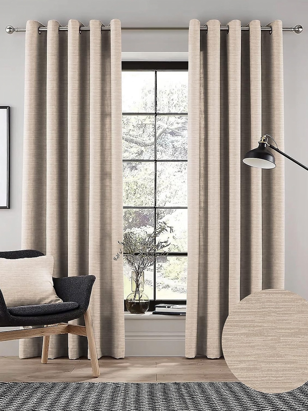 

Nefertiti Home Tan Set of 2 Floral Black Out Long Door Curtain