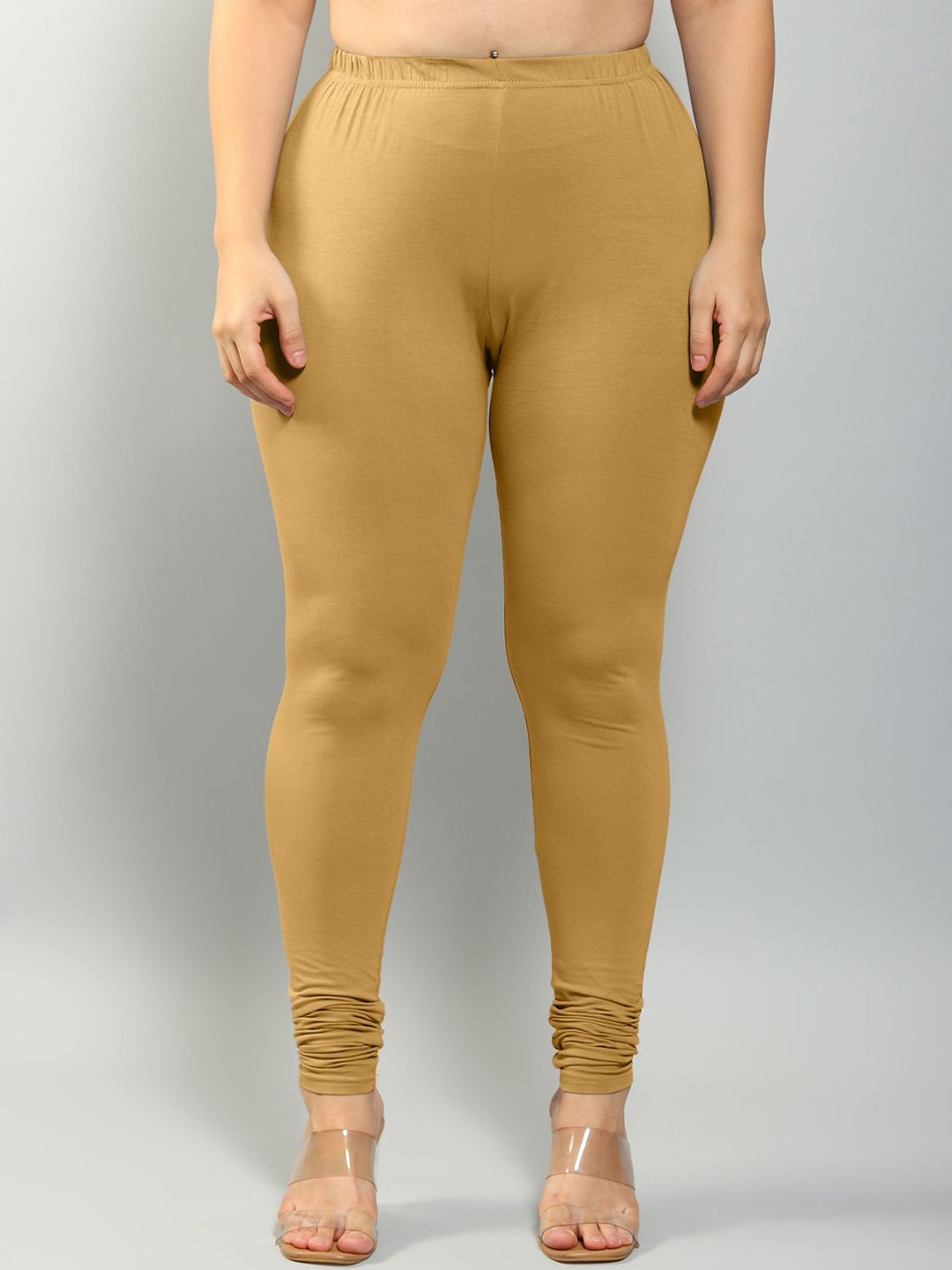 

Plus Size Mid-Rise Churidar Length Leggings, Beige