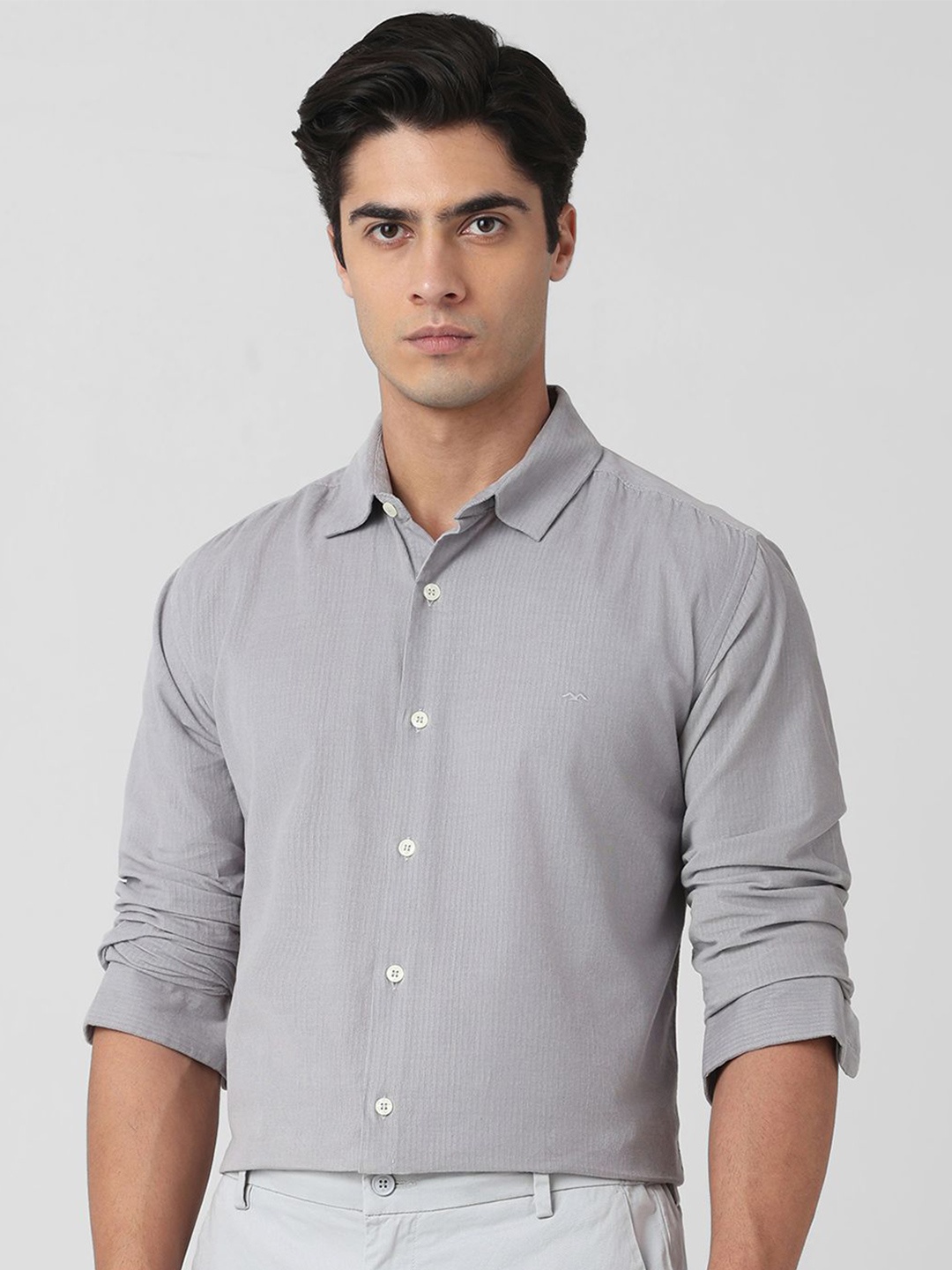 

Mufti Men Spread Collar Textured Cotton Slim Fit Casual Shirt, Grey