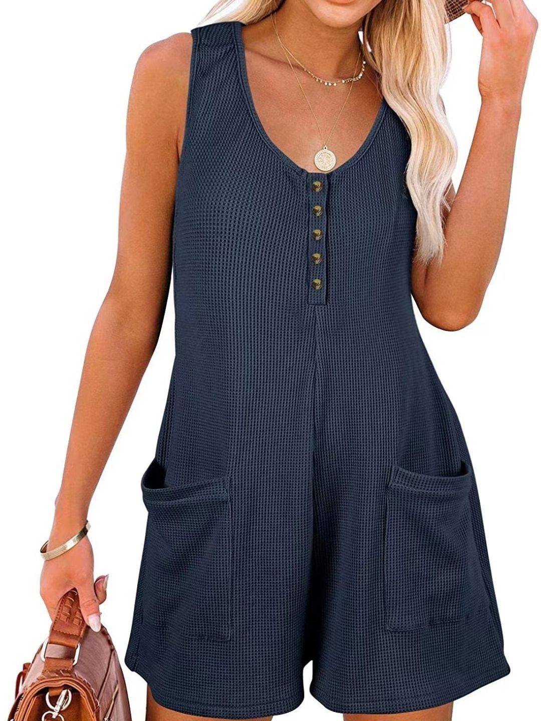 

KPOP U-Neck Playsuit, Navy blue