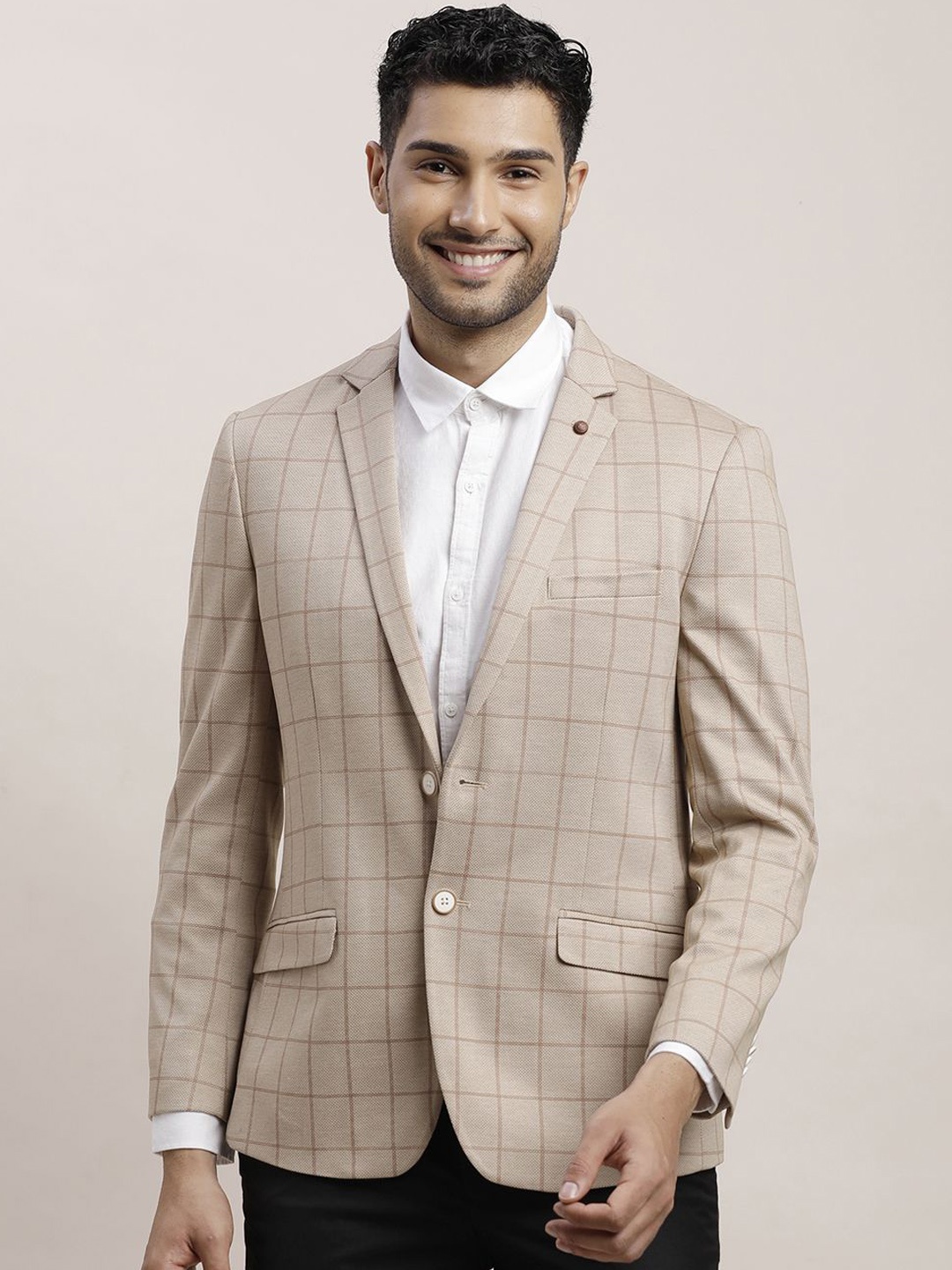 

Turtle Checked Single-Breasted Formal Blazers, Beige