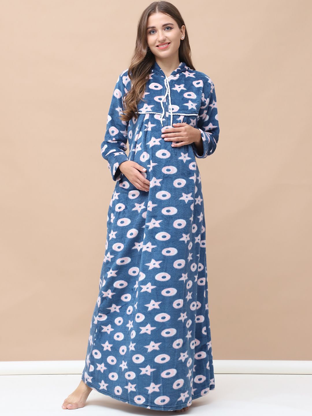

Secret Wish Women Geometric Printed Maternity Nightdress, Blue