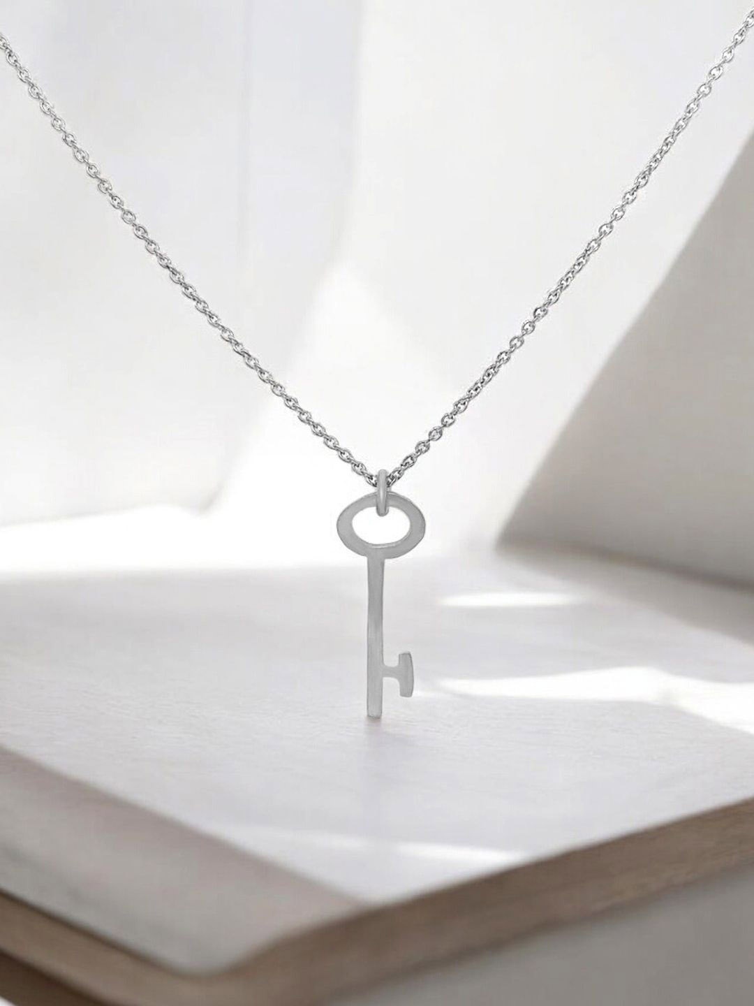 

Goldnera Girls 925 Sterling Silver-Plated Love Key Pendant with Chain