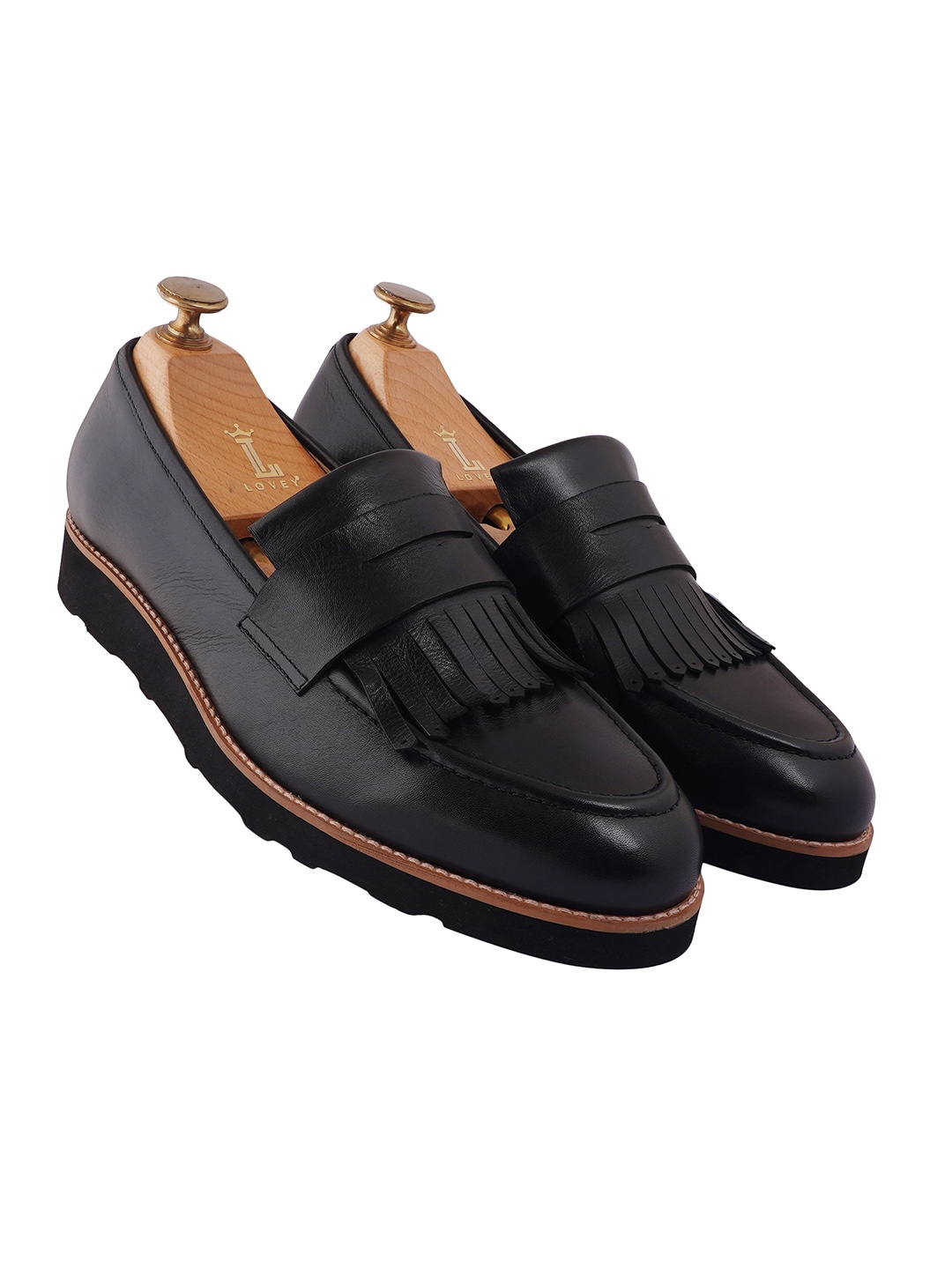 

LOVEY Men Leather Slip-On Sneakers, Black