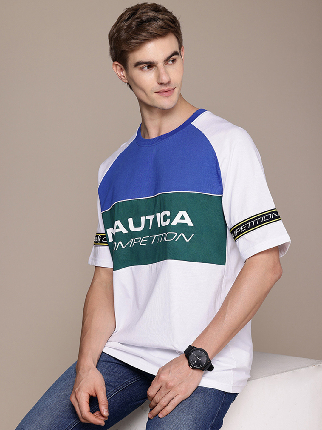 

Nautica High IQ Stay White Brand Logo Printed Pure Cotton T-shirt