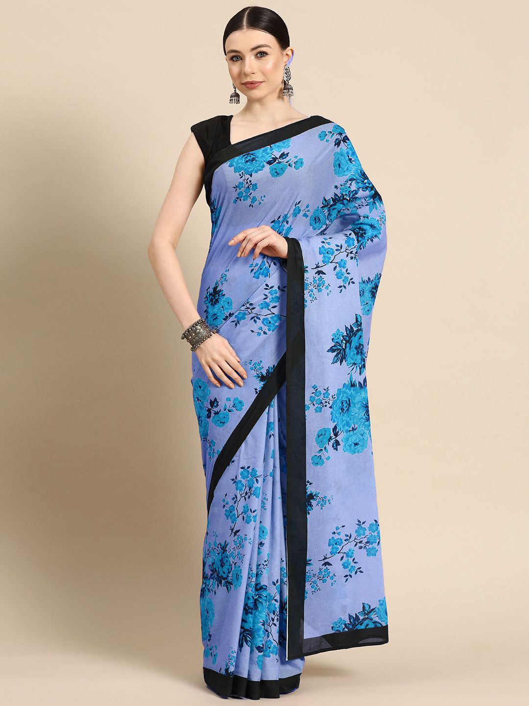 

BUTA BUTI Floral Printed Pure Cotton Saree, Blue