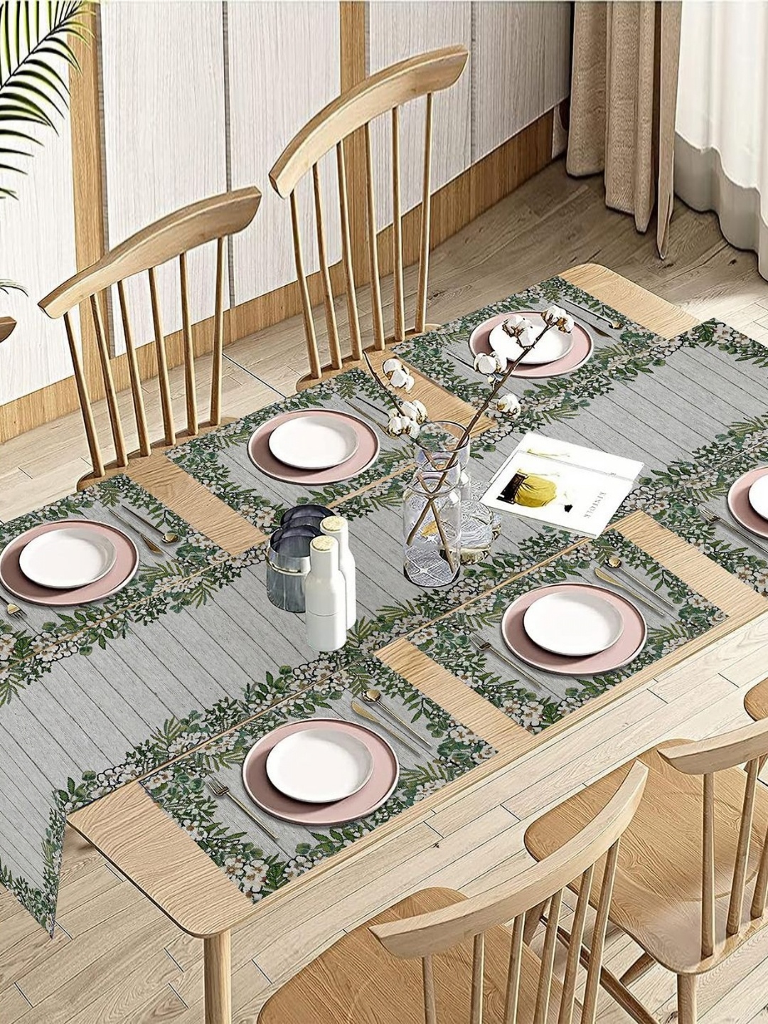 

PRAKARTIK Set Of 7 Green & Grey Printed Table Linen Sets