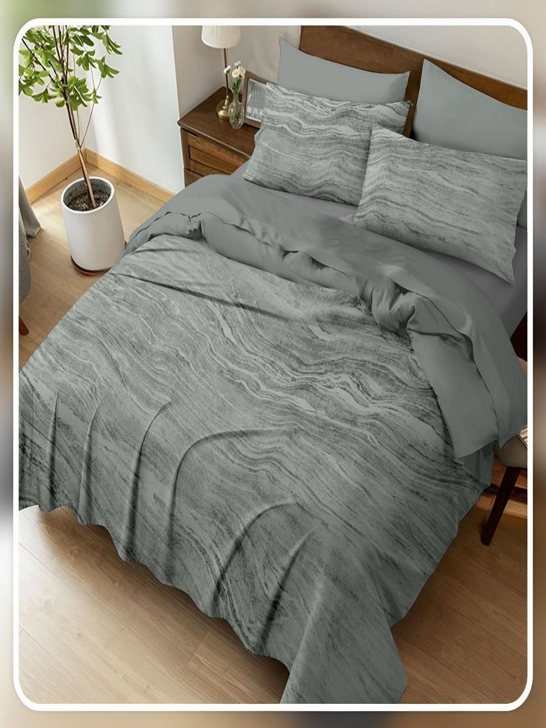 

CHICERY Grey & Off White 400 TC King Bedsheet with 2 Pillow Covers