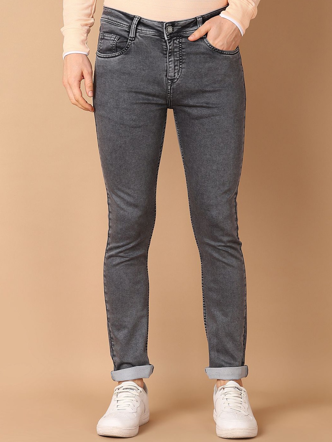 

V-Mart Men Slim Fit Mid-Rise Stretchable Jeans, Grey