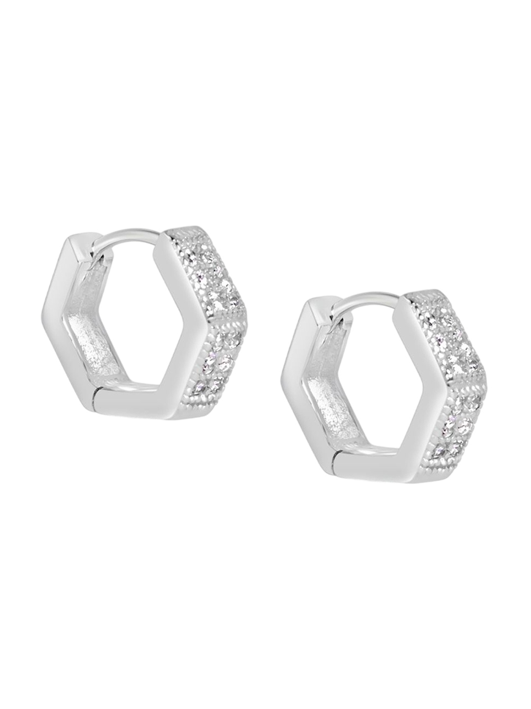 

925 SILLER 925 Pure Silver Zircon Studded Small Hoop Bali Earrings