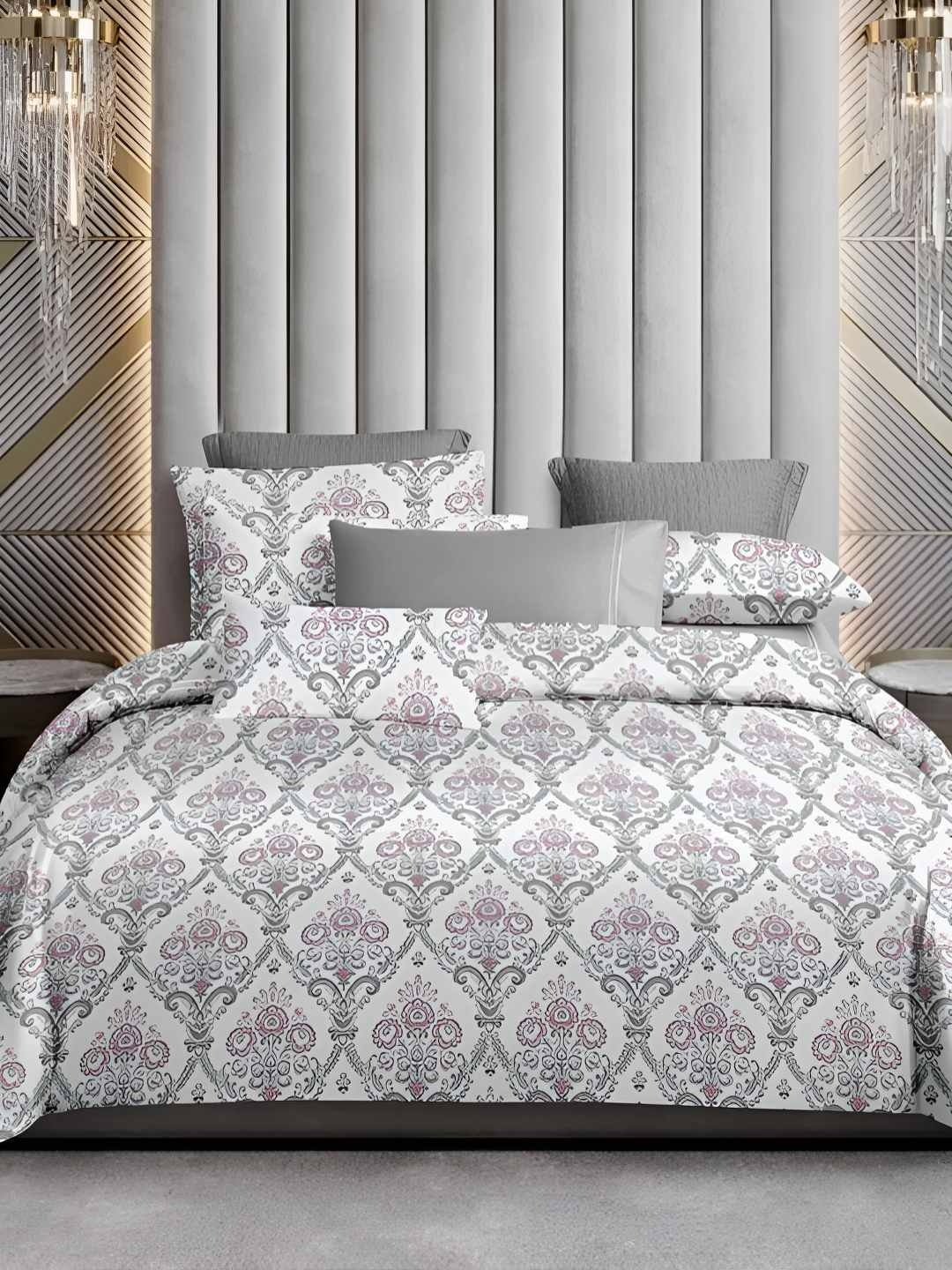 

Sleeping Owls- because your sleep matters White & Green Floral 400 TC King Bedsheet with 2 Pillow Covers