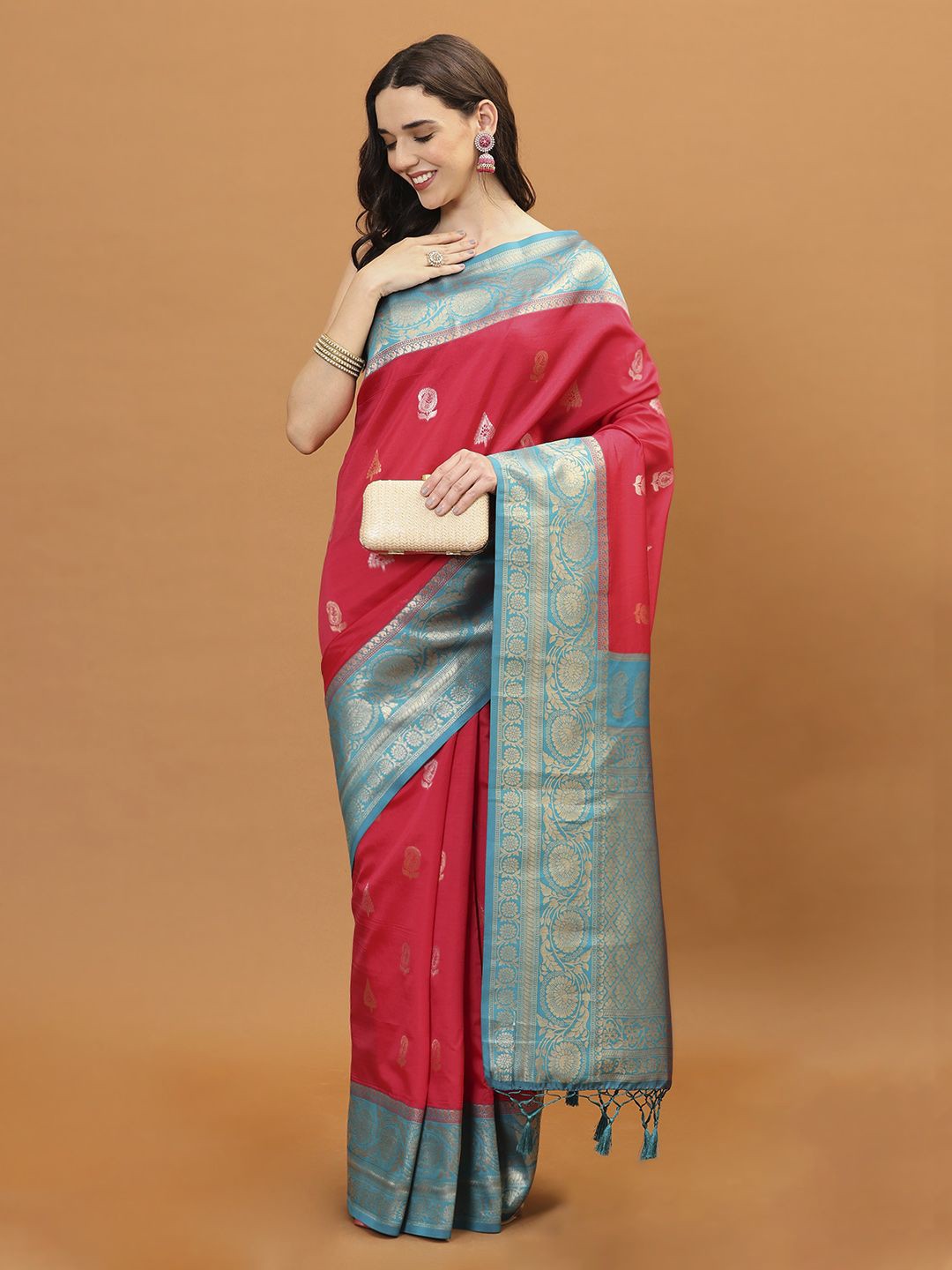 

Meena Bazaar Woven Design Zari Saree, Pink