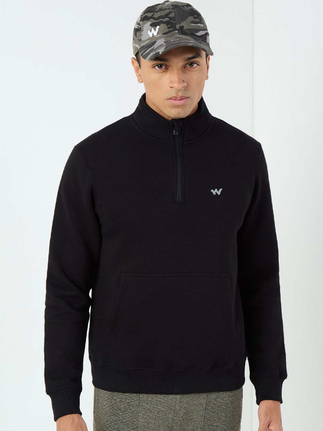 

Wildcraft Men Solid Mock Collar Cotton Pullover Sweatshirt, Black