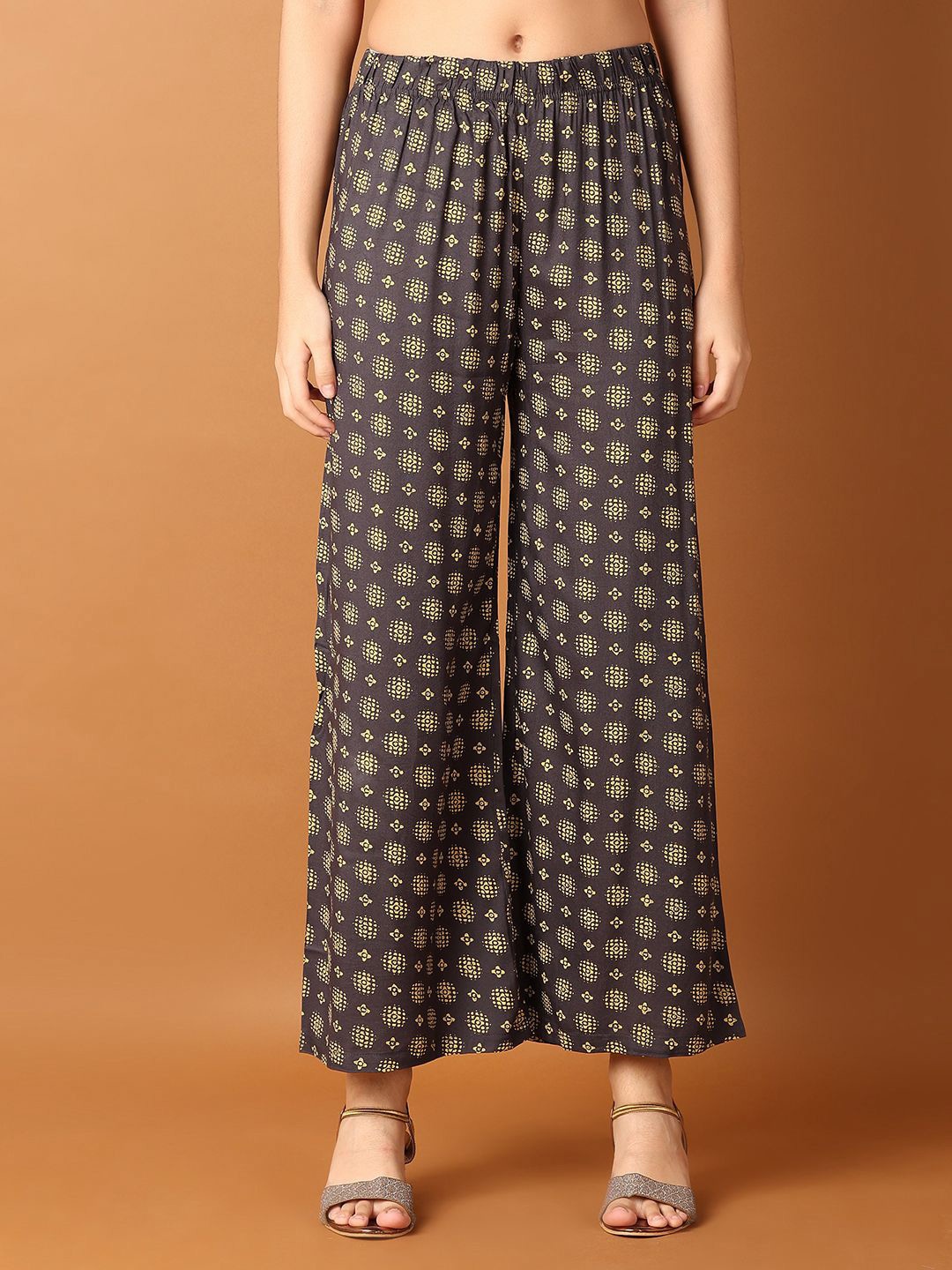 

V-Mart Women Ethnic Motifs Printed Flared Ethnic Palazzos, Grey