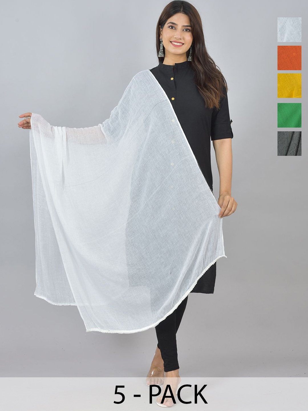 

LA FEMINAE Selection Of 7 Pure Cotton Dupatta, Black