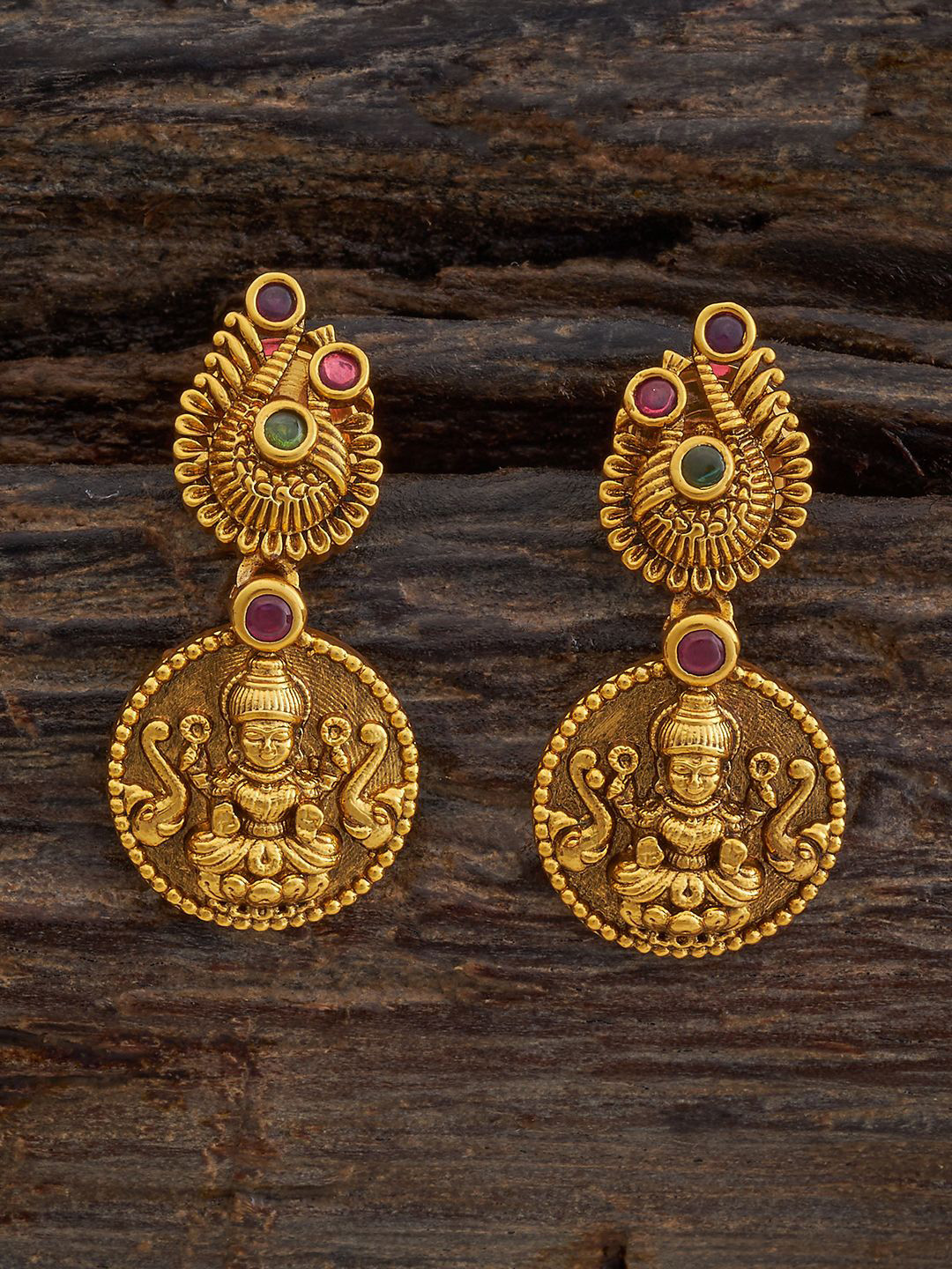 

Kushal's Fashion Jewellery Gold Plated Classic Antique Drop Earrings, Red