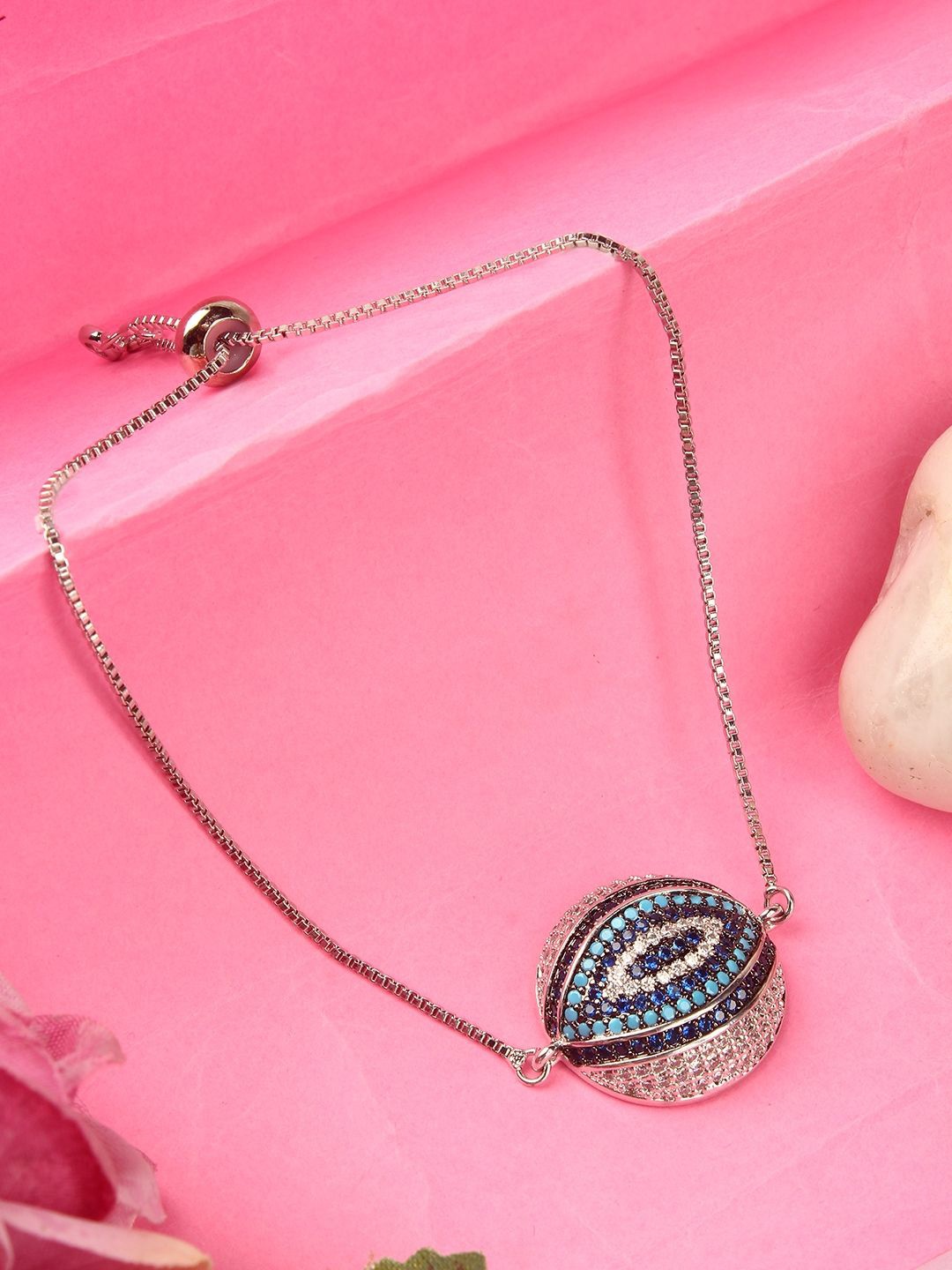 

KPOP Silver-Plated Stone Studded Charm Bracelet