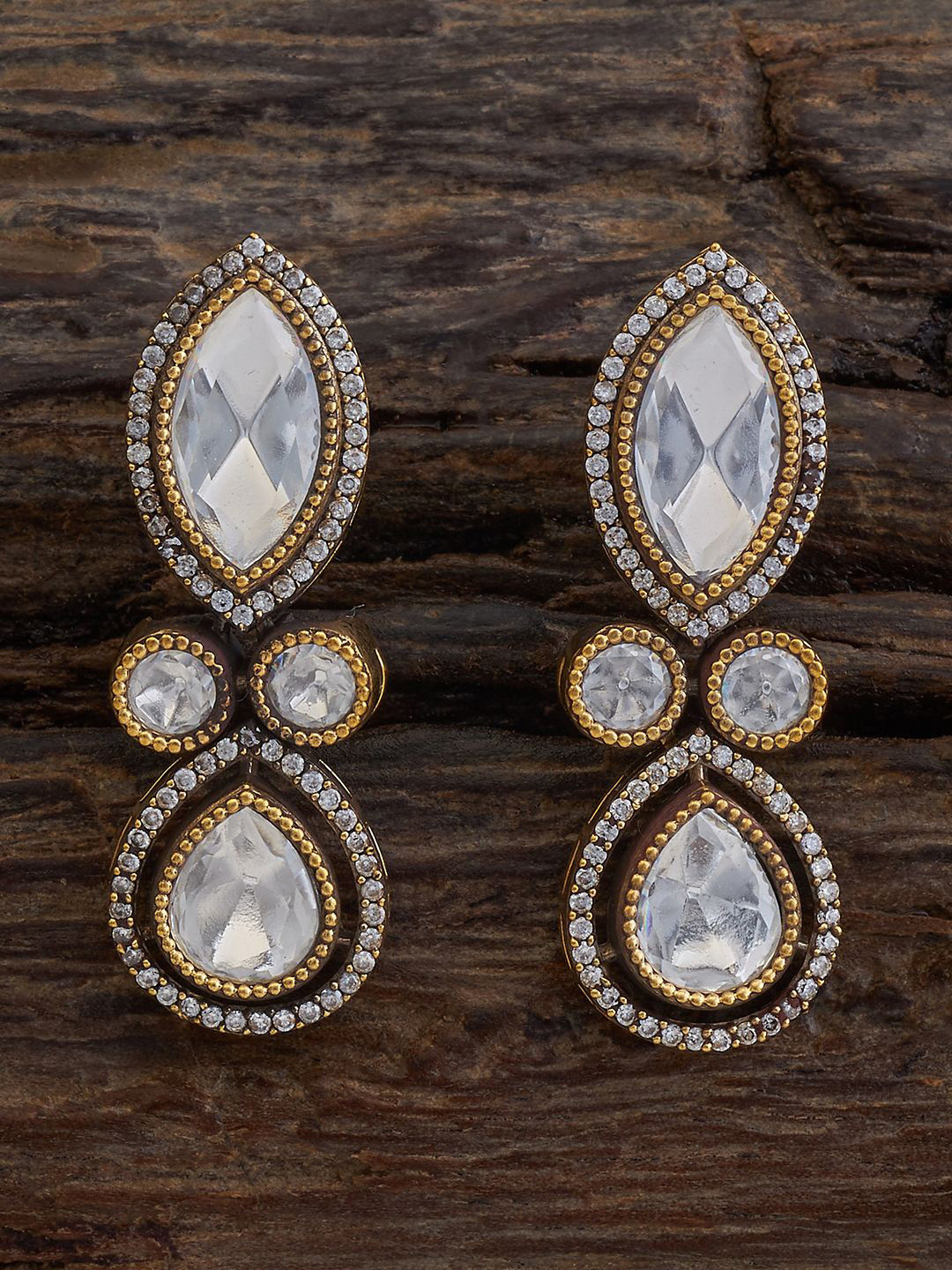 

Kushal's Fashion Jewellery Teardrop Shaped Kundan Drop Earrings, White