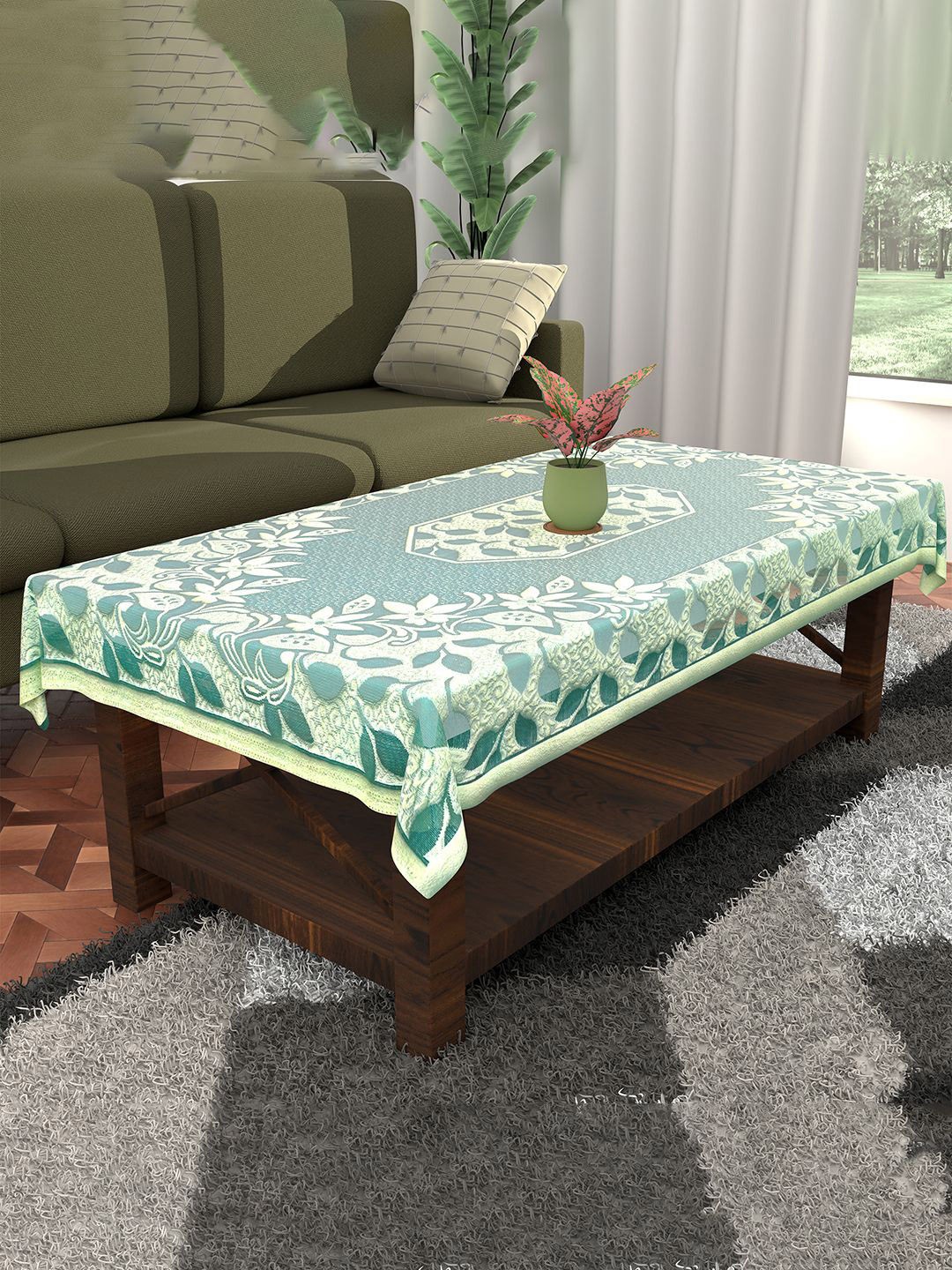 

Kuber Industries Blue & White Floral Cotton 4-Seater Table Cover