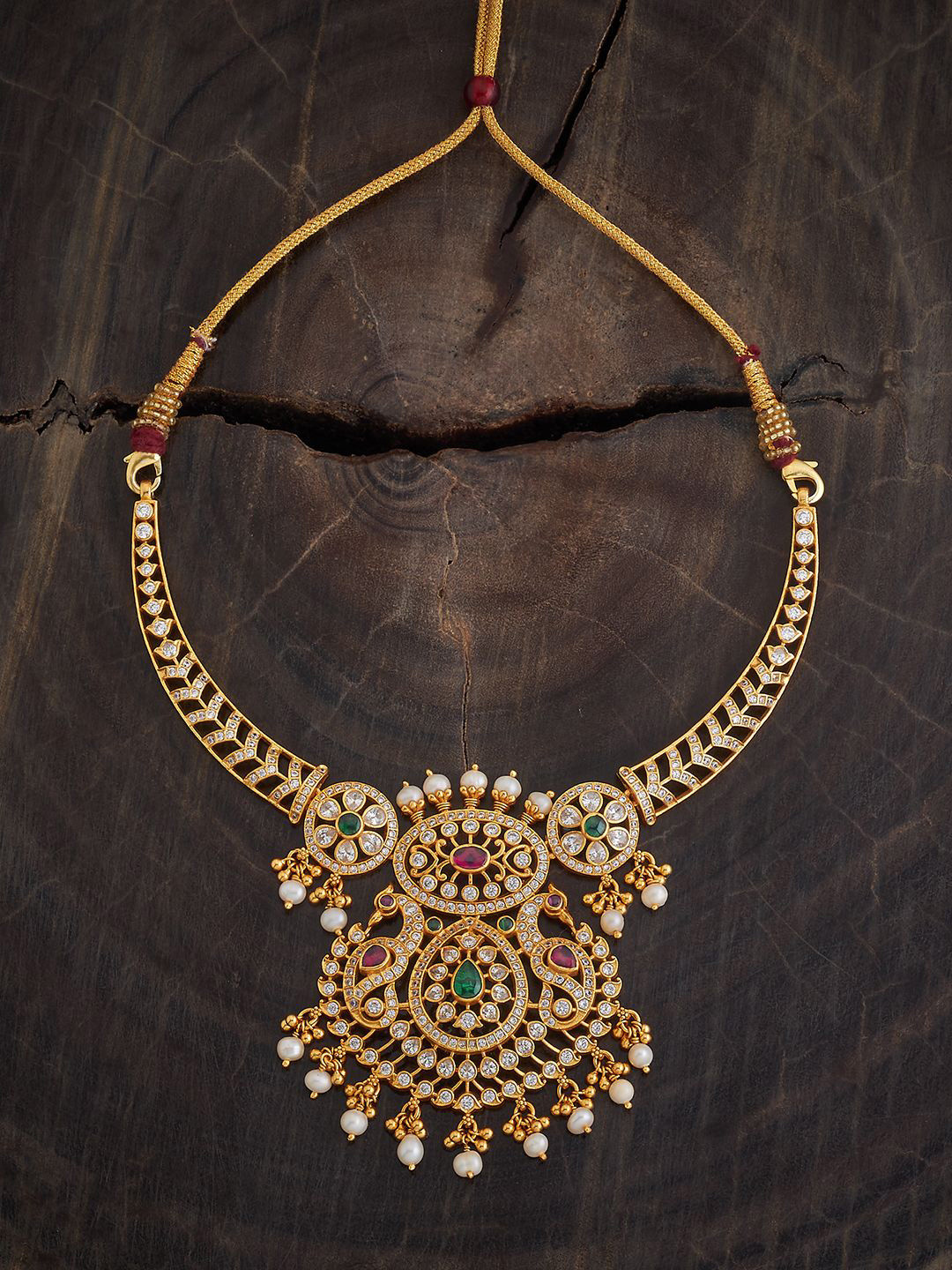 

Kushal's Fashion Jewellery 92.5 Pure Silver Gold-Plated Cubic Zirconia Temple Necklace