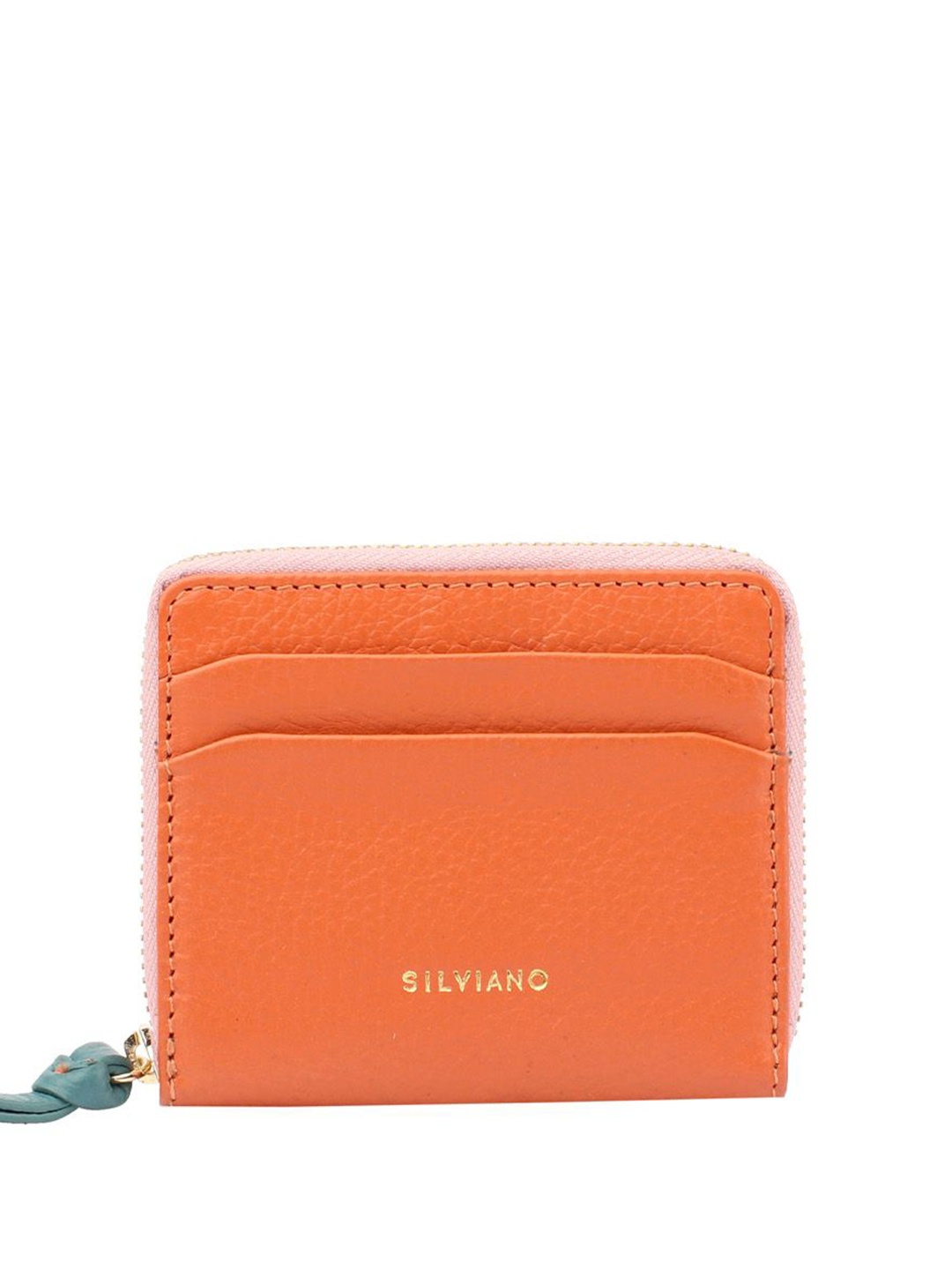 

SILVIANO Unisex Textured Leather Zip Around Wallet, Orange