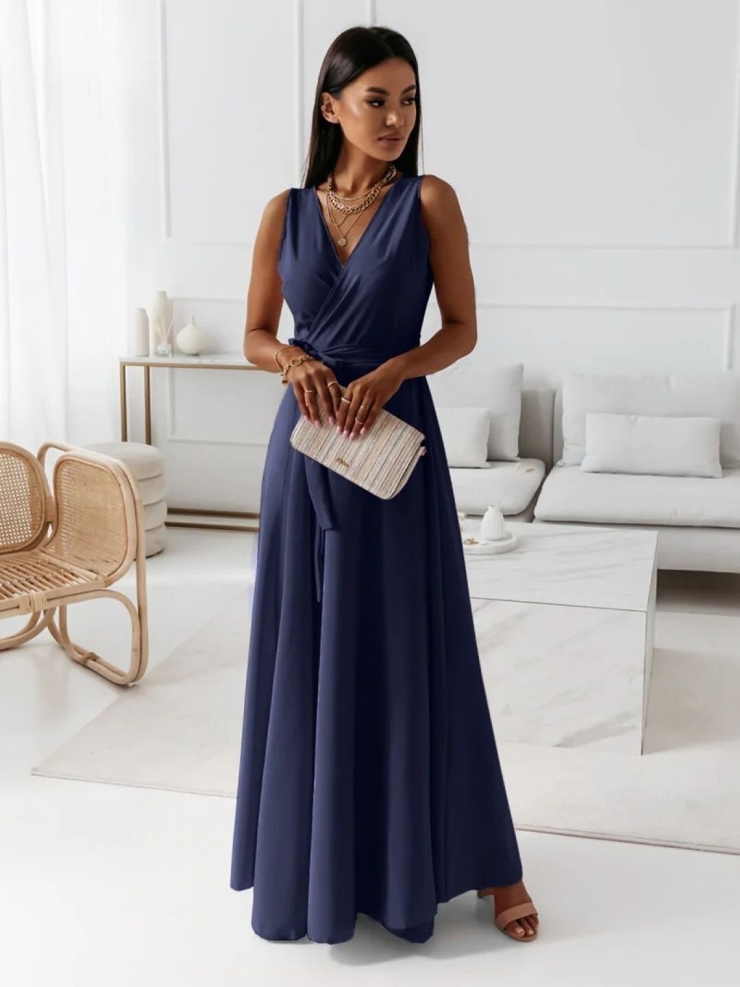 

KPOP Women Solid Maxi Dress, Navy blue