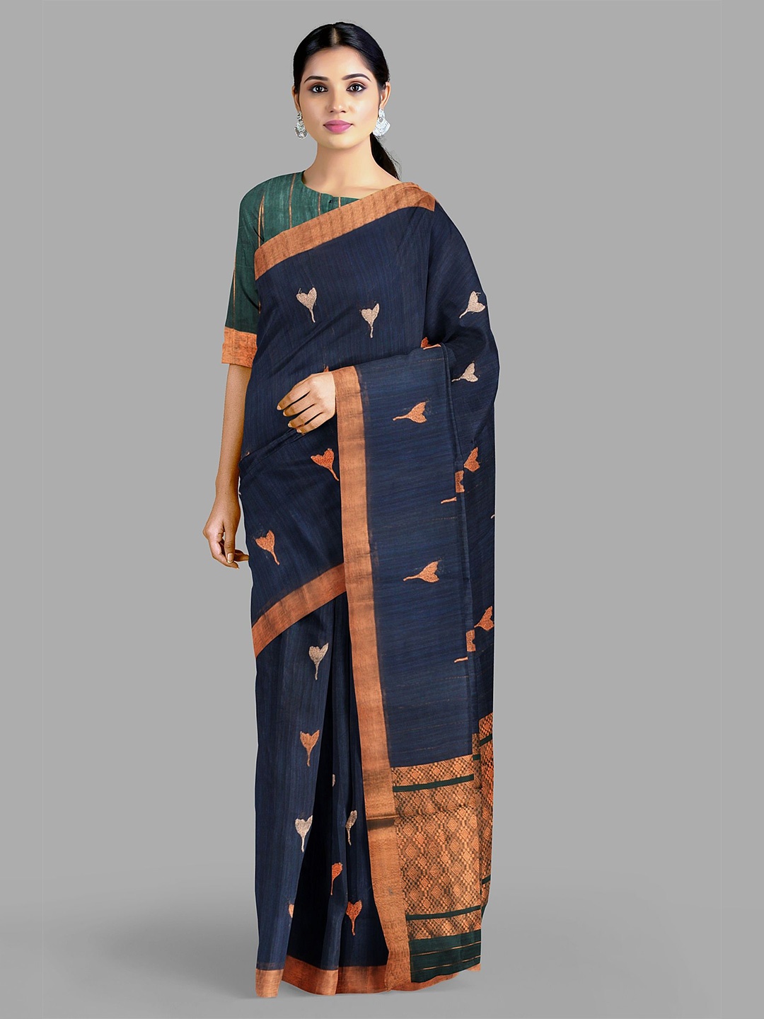 

The Chennai Silks Woven Design Ethnic Motifs Maheshwari Saree, Navy blue