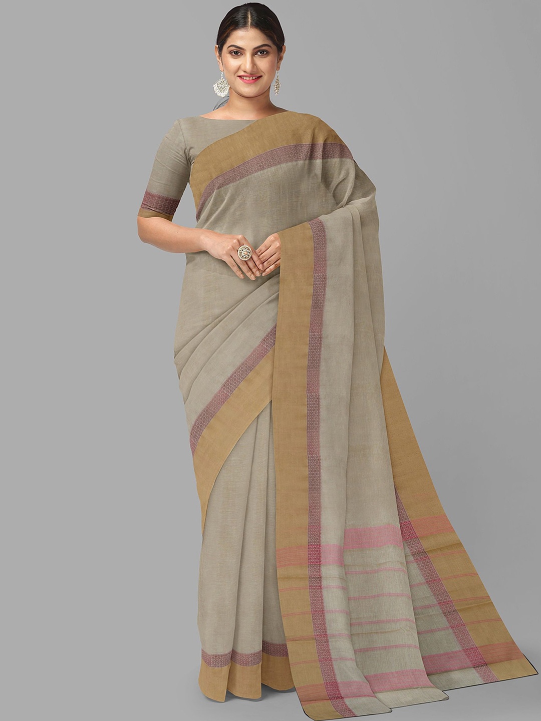 

The Chennai Silks Zari Pure Cotton Kanjeevaram Saree, Beige