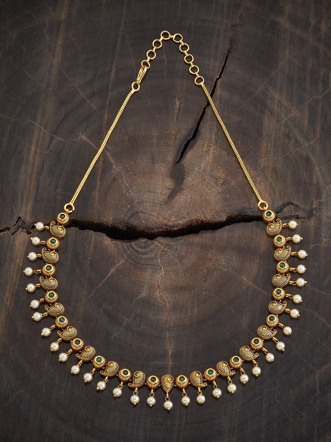 

Kushal's Fashion Jewellery Gold-Plated Stones Studded & Beaded Antique Necklace