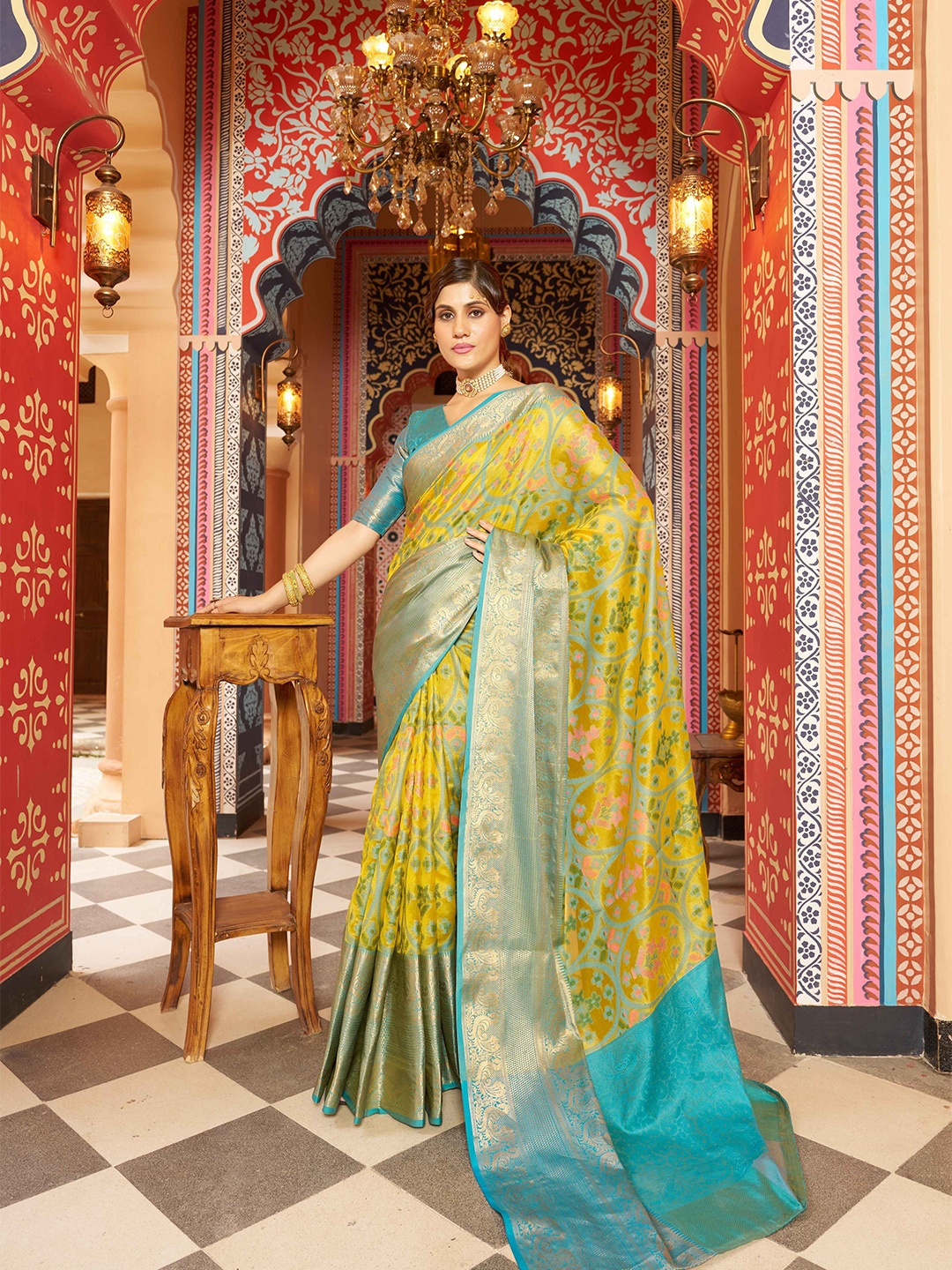 

KALIYAN Woven Design Zari Pure Cotton Saree, Yellow