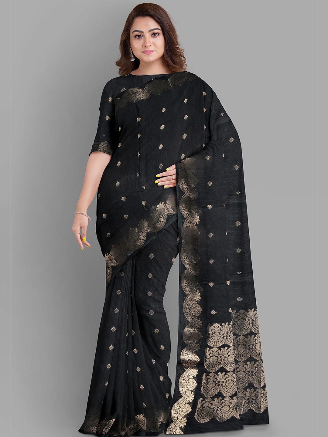 

The Chennai Silks Floral Zari Maheshwari Saree, Black