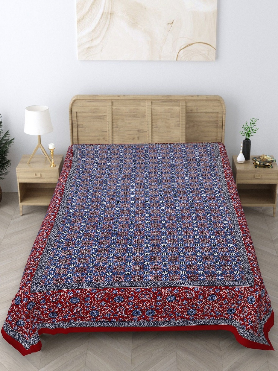 

Texstylers Maroon & Blue Floral 140 TC Single Bedsheet with Pillow Covers