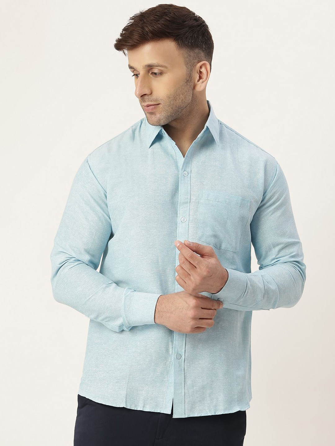 

KLOSET BY RIAG Men Classic Spread Collar Solid Cotton Casual Shirt, Blue
