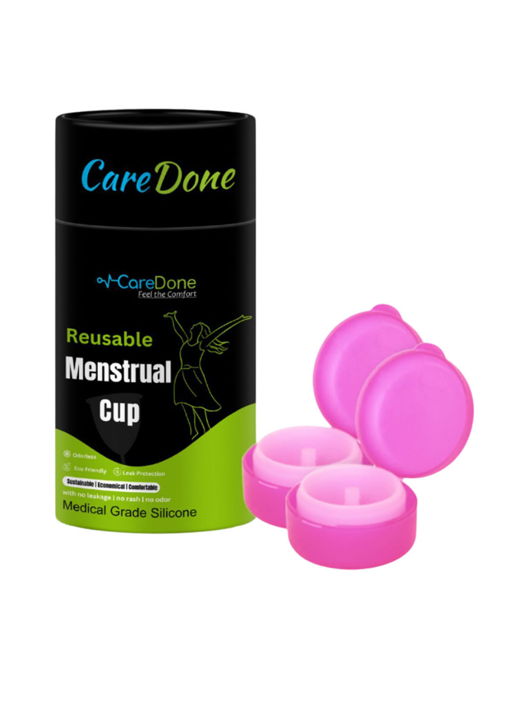 

CareDone Set of 2 Reusable Soft and Leakproof Silicone Folding Menstrual Cups, Pink
