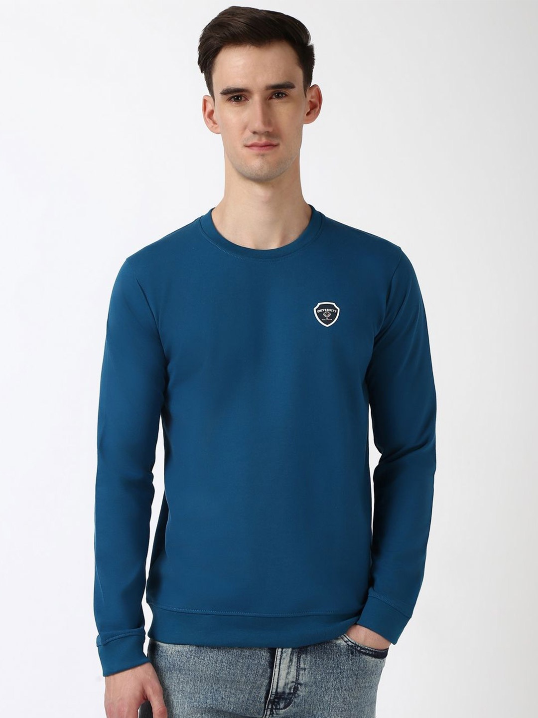 

Peter England Casuals Men Solid Round Neck Cotton Pullover Sweatshirt, Navy blue