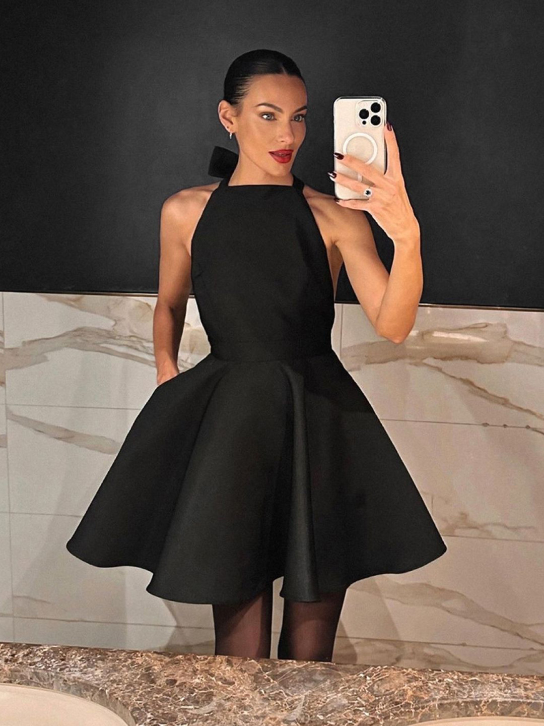 

KPOP Women Solid Square Neck Above Knee Fit and Flare Dress, Black