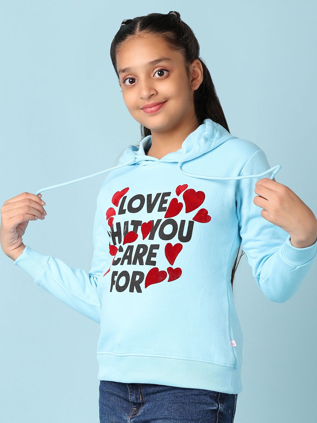 

V-Mart Girls Typography Printed Hood Cotton Pullover Sweatshirt, Blue