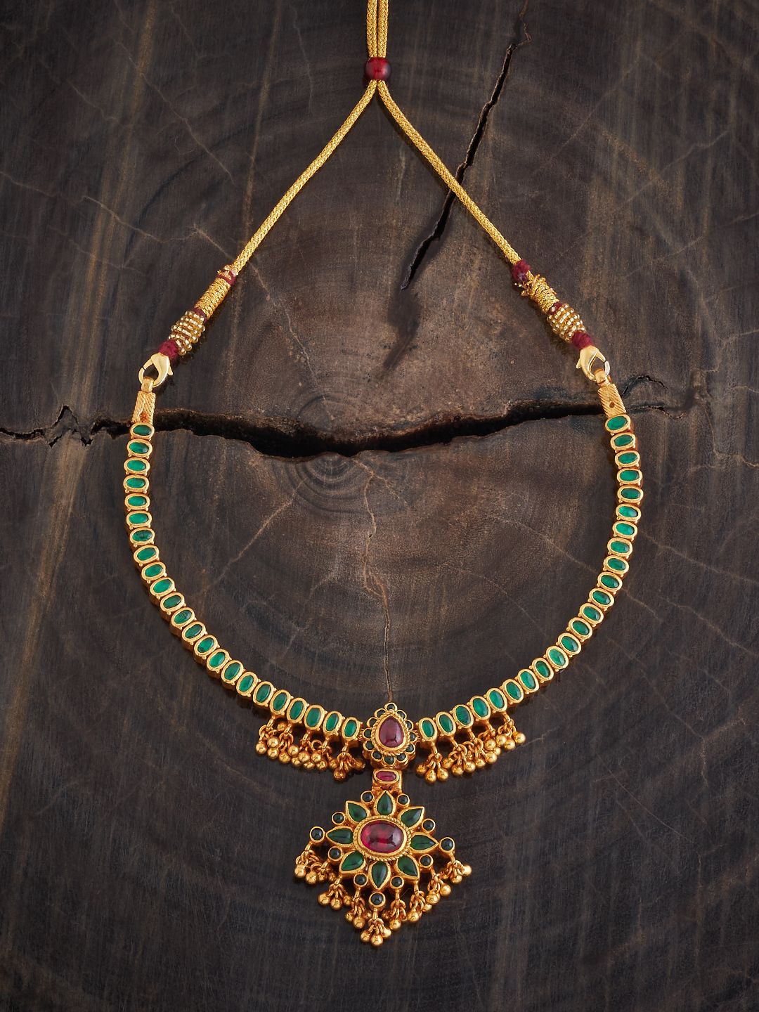 

Kushal's Fashion Jewellery Silver Gold-Plated Stone Studded Temple Necklace