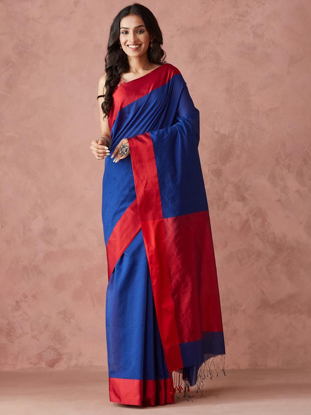 

Fabindia Silk Cotton Saree, Navy blue