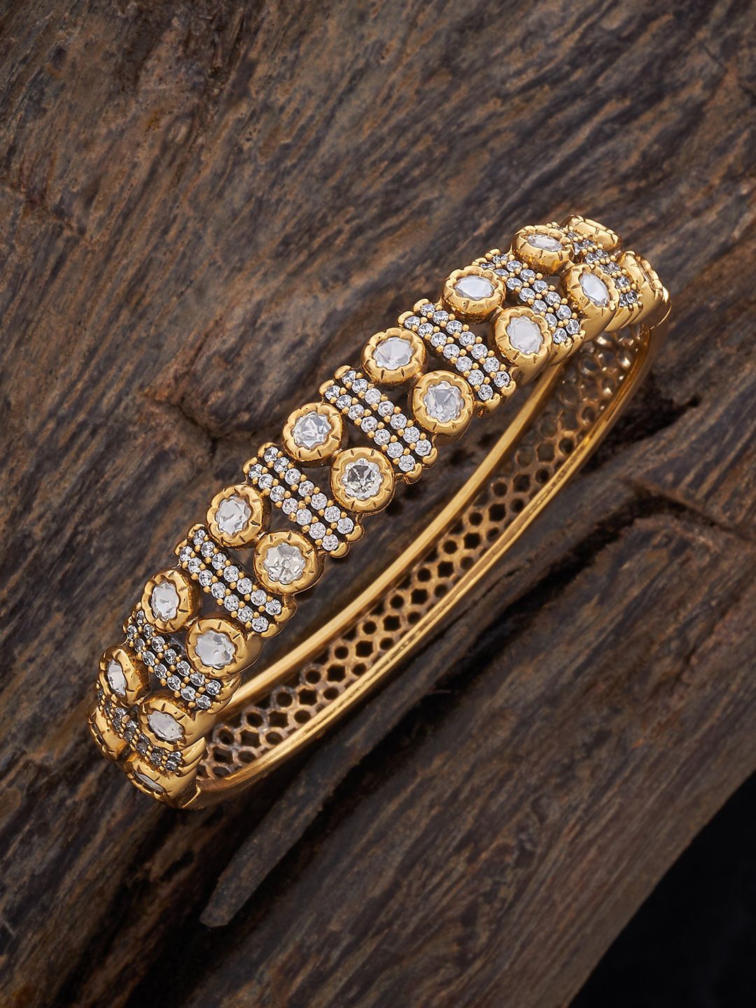 

Kushal's Fashion Jewellery Kundan Studded Kada Bracelet, Gold