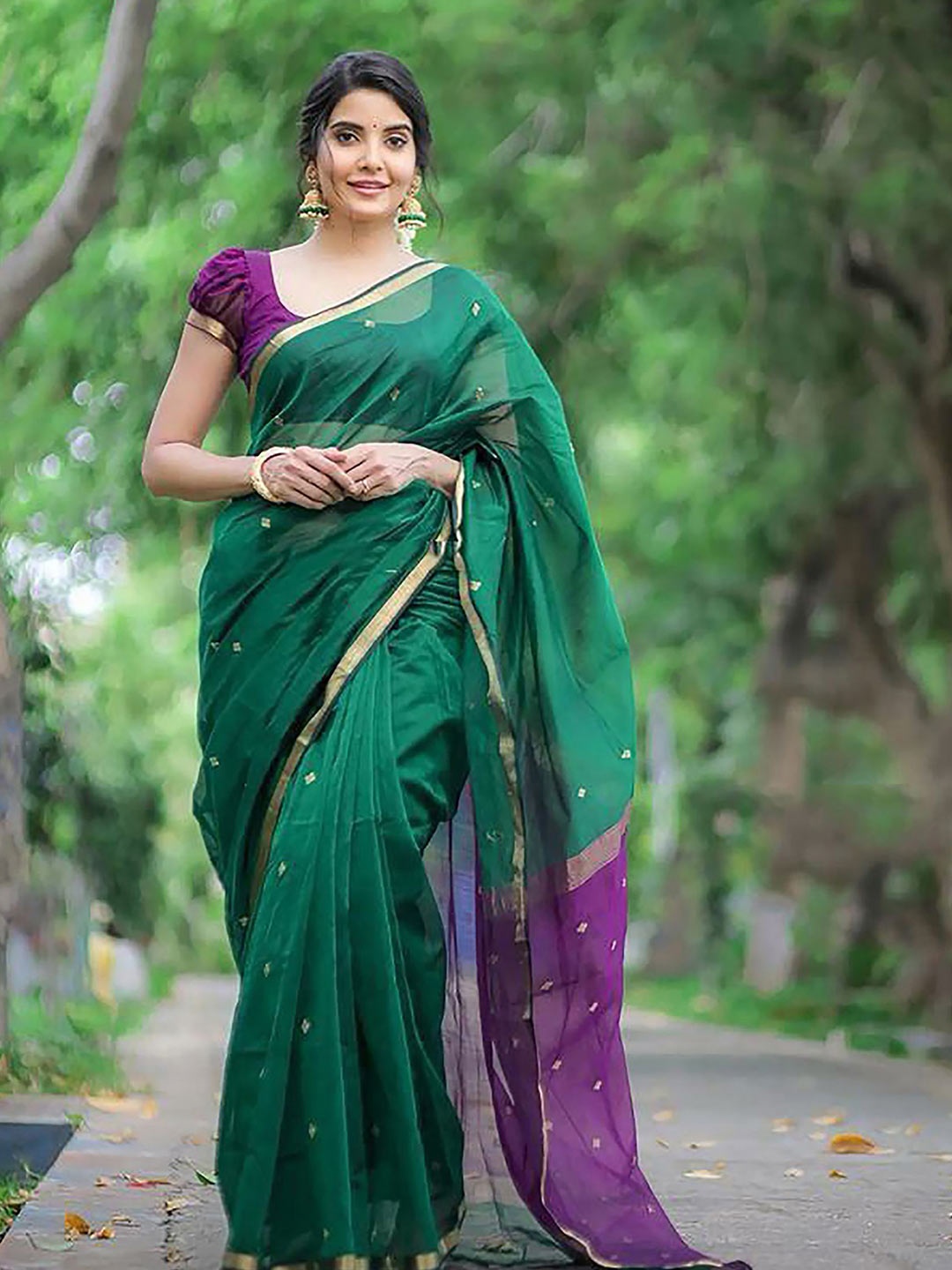 

Anjaneya Sarees Woven Design Zari Silk Cotton Banarasi Saree, Green