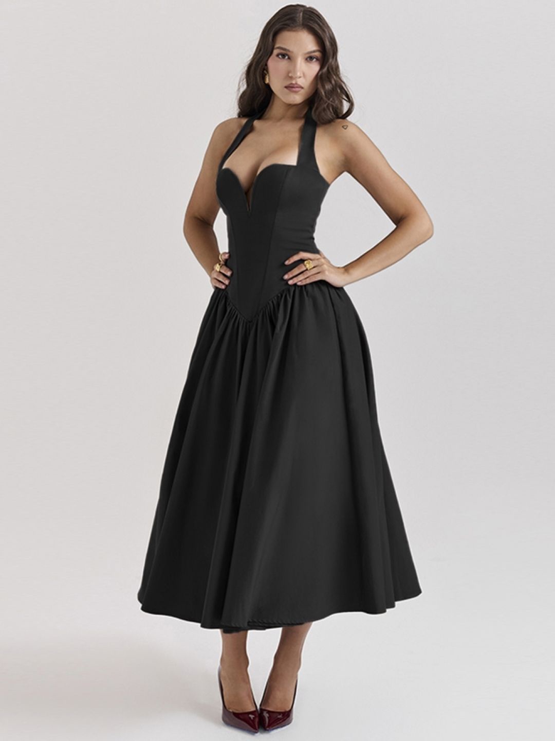 

KPOP Women Fit & Flare Midi Dress, Black