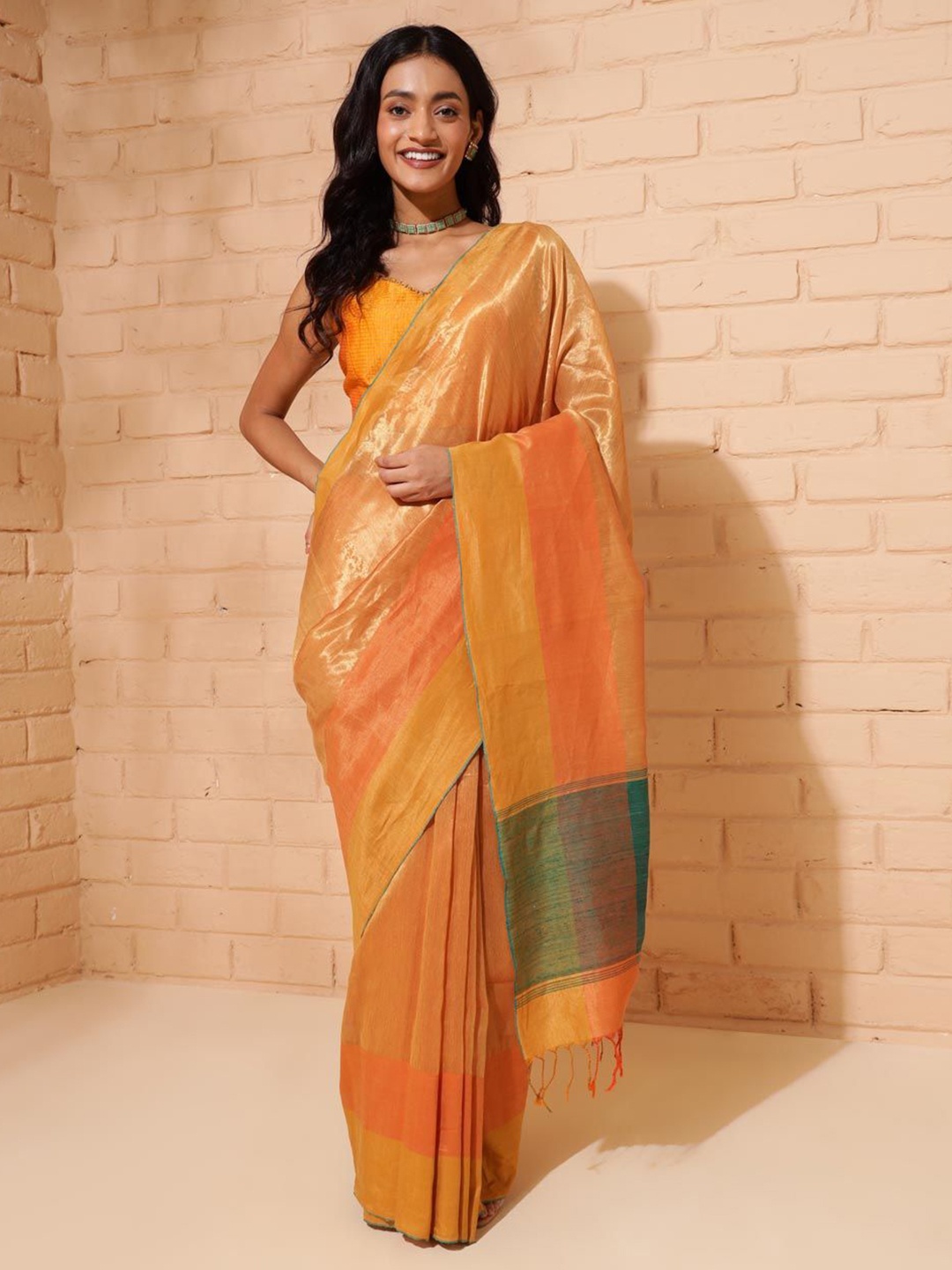 

Fabindia Woven Design Zari Saree, Yellow