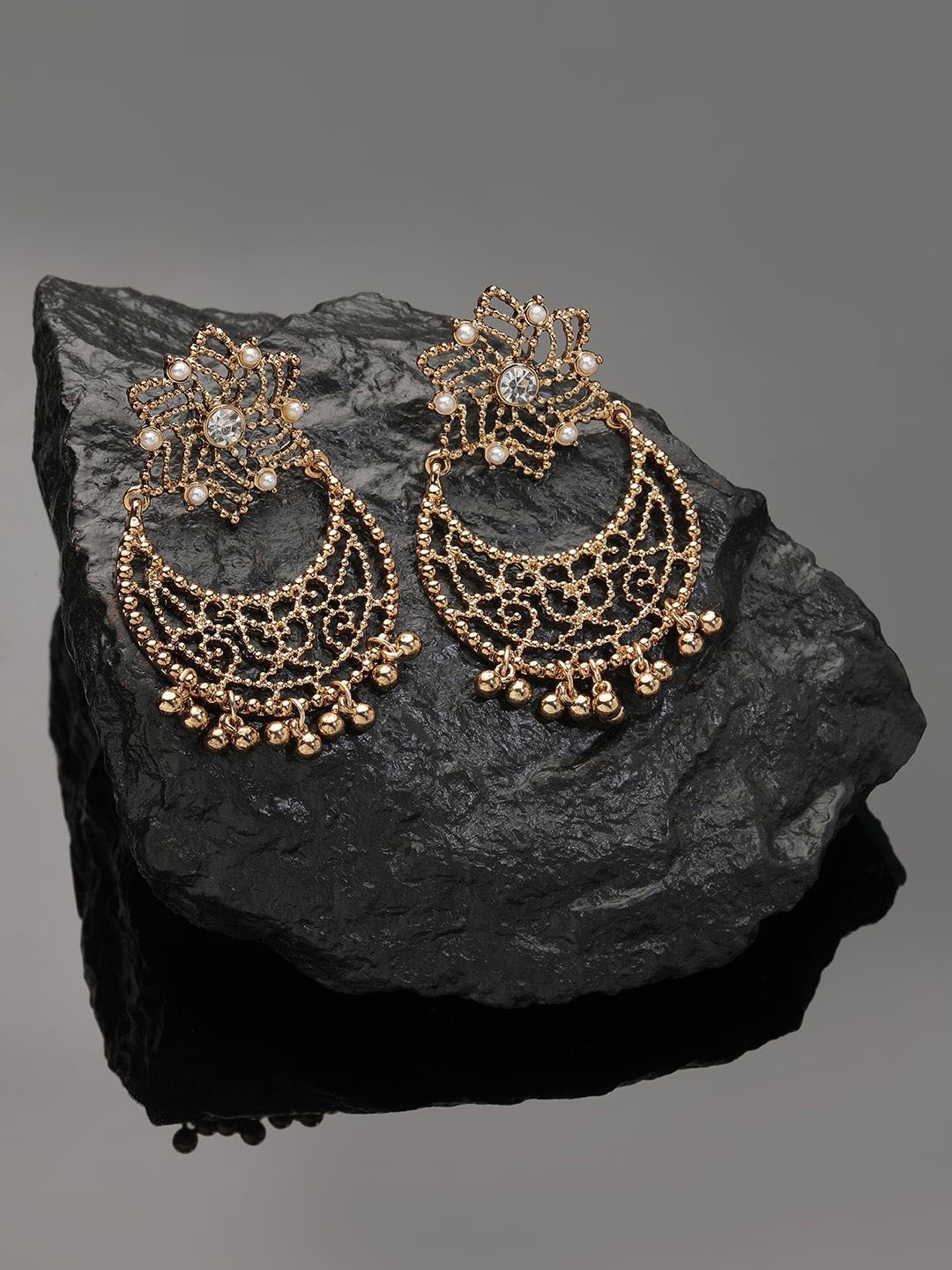 

Kalakrith Milano Metal Pearls Beaded Circular Chandbalis Earrings, Gold