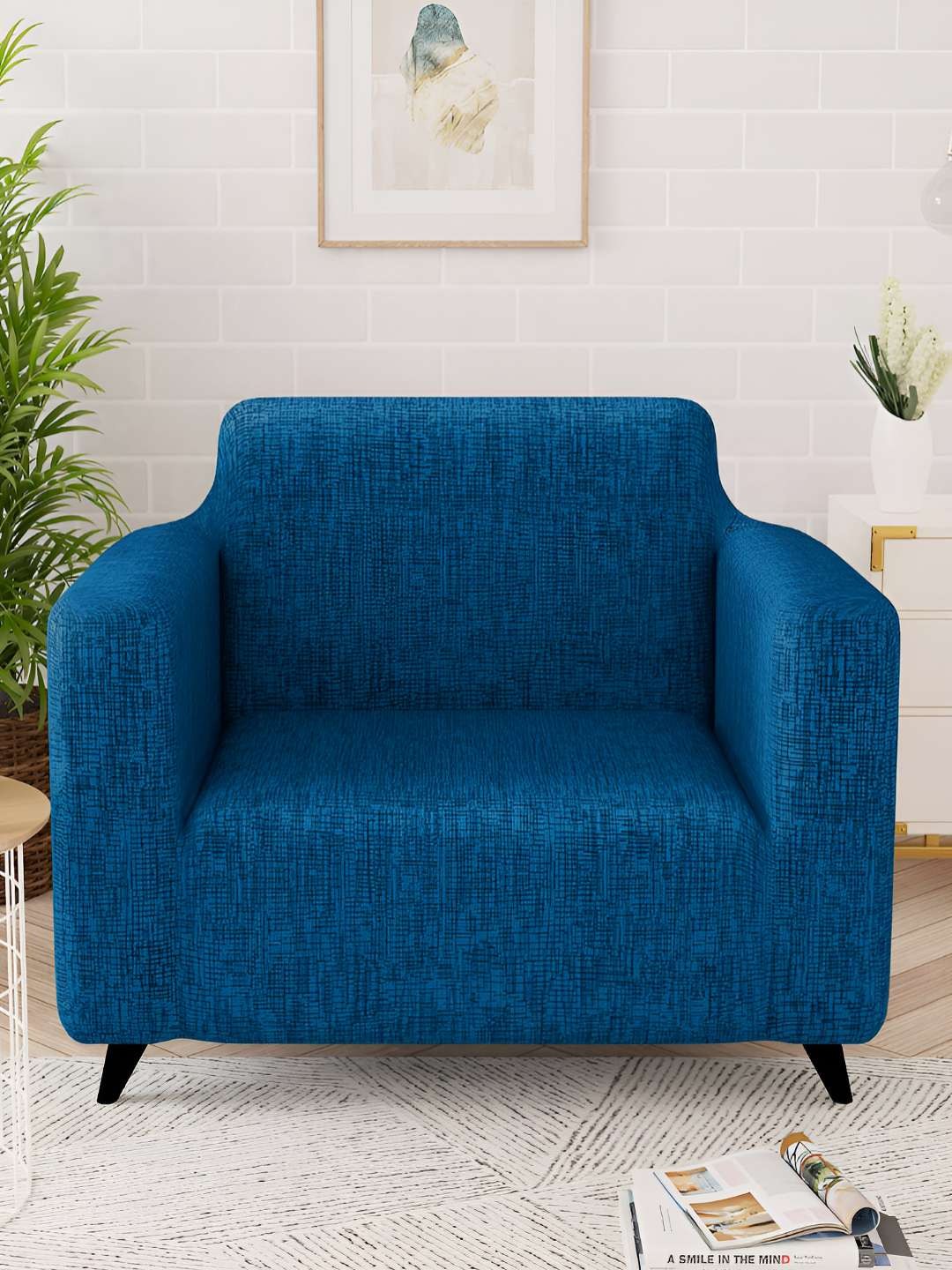 

Story@home Blue & Black Printed 1 Seater Stretchable Sofa Cover With Arms