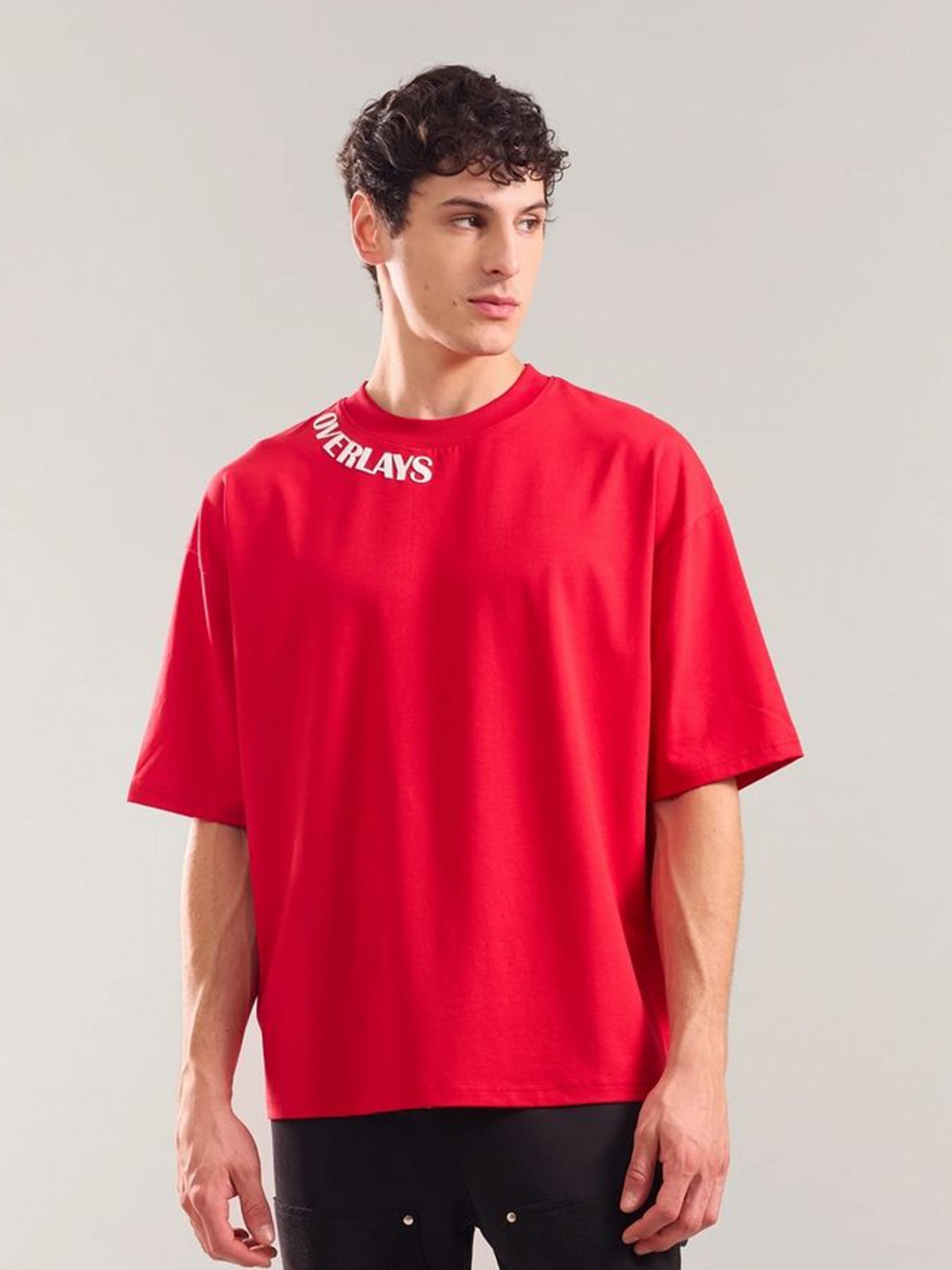 

Overlays Graphic Printed Round Neck Relaxed Fit Oversized T-shirt, Red