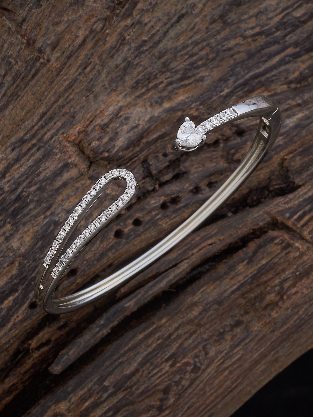

Kushal's Fashion Jewellery Rhodium-Plated Cubic Zirconia Kada Bracelet, Silver
