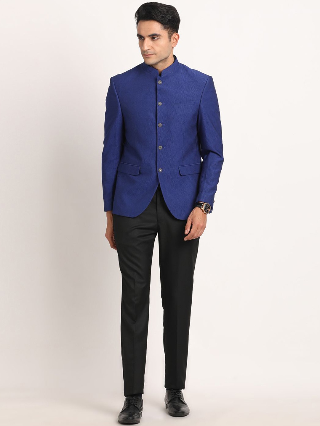 

Turtle Men Slim-Fit Single-Breasted Blazer and Trousers Pure Cotton Suit, Blue
