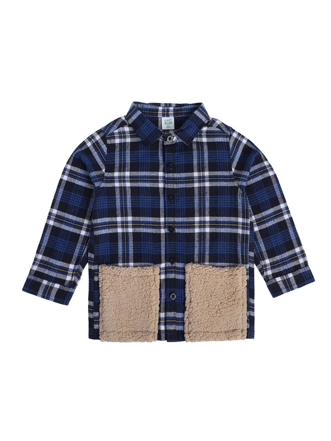 

MINI KLUB Boys Spread Collar Tartan Checked Cotton Casual Shirt, Navy blue