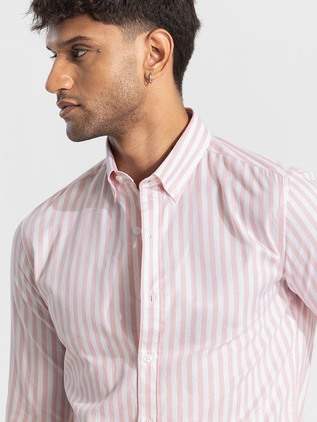 

Snitch Men Smart Slim Fit Opaque Striped Casual Shirt, Pink